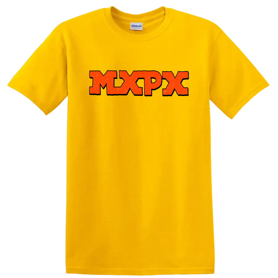 MxPx distressed punk rock band logo graphic on a Daisy (Yellow) T Shirt