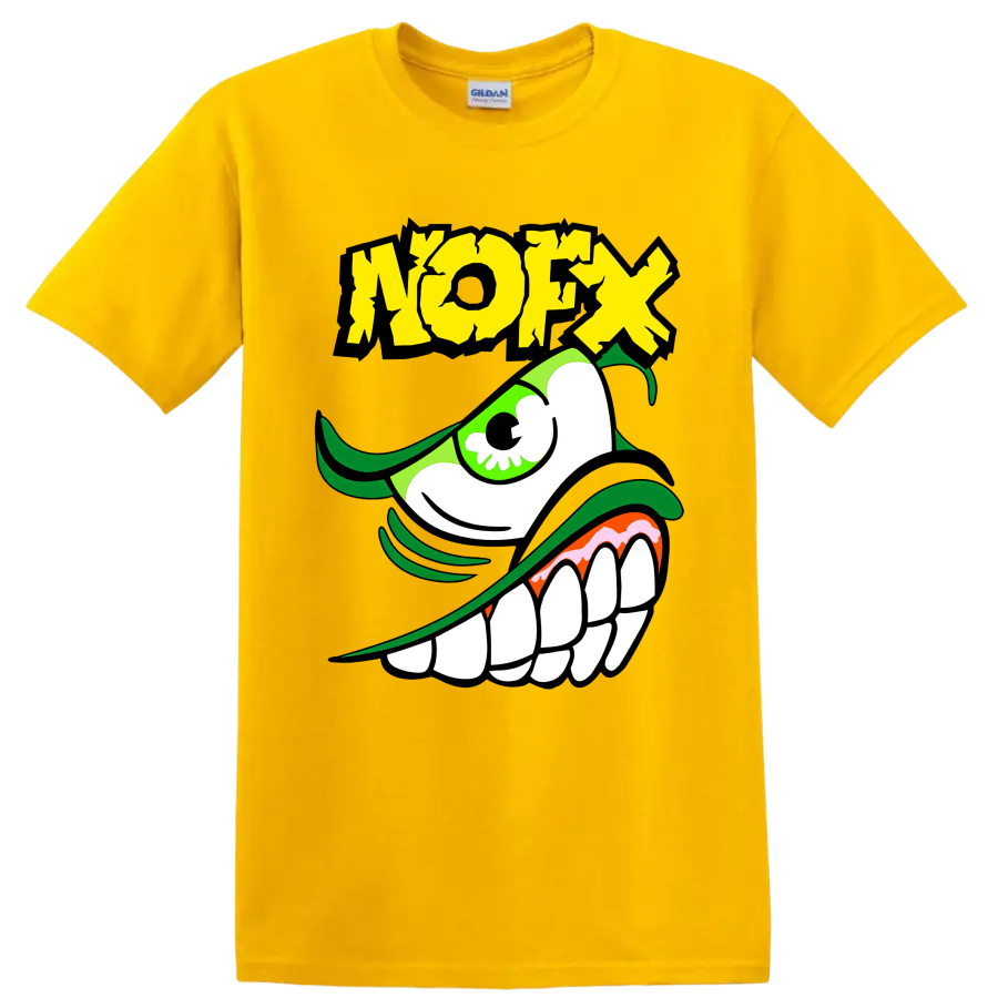 NOFX green monster punk rock graphic with distressed yellow lettering on a Daisy (Yellow) T Shirt