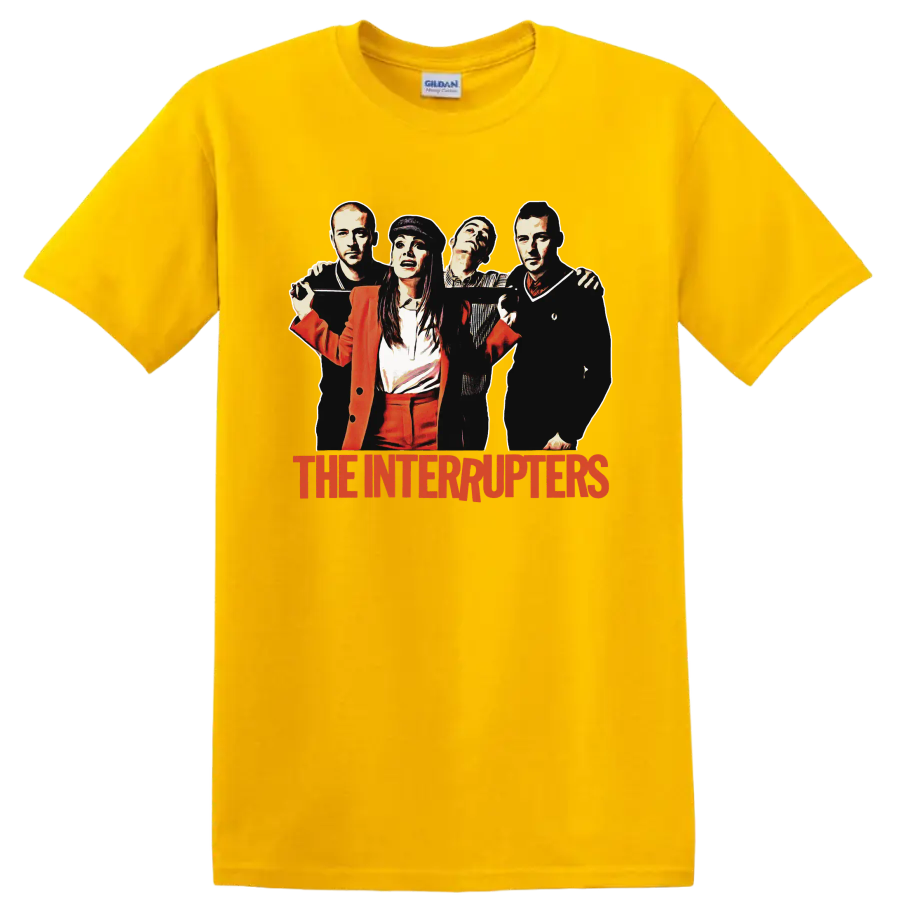 The Interrupters punk rock band portrait with red band name graphic on a Daisy (Yellow) T Shirt