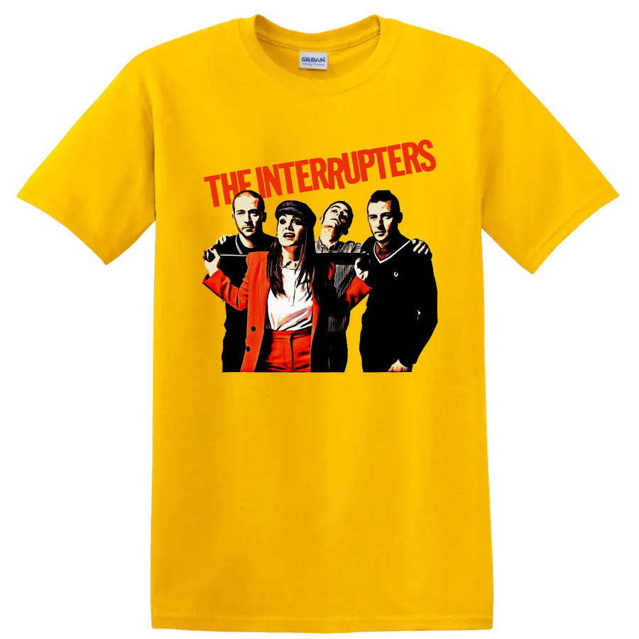 The Interrupters punk rock band graphic with red lettering and four performers on a Daisy (Yellow) T Shirt