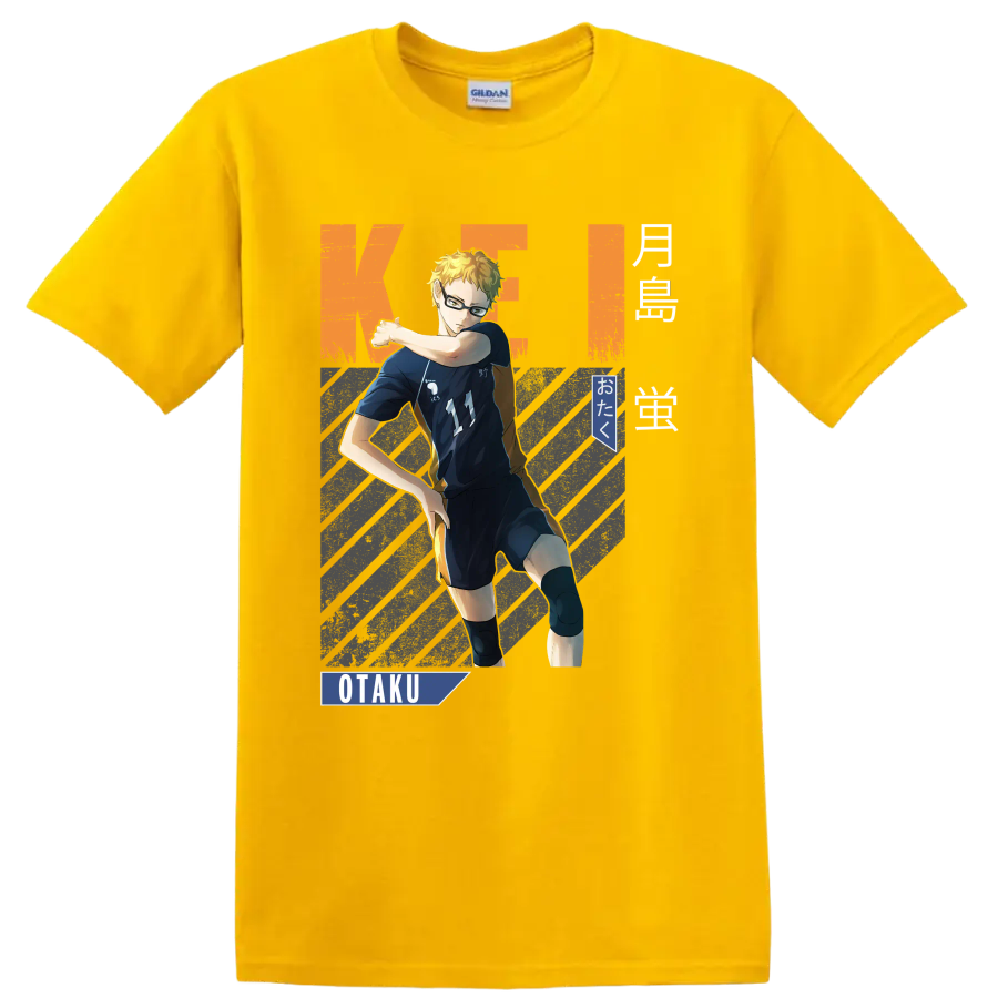 Kei Tsukishima volleyball anime graphic with Karasuno number 11 and OTaku text on a Daisy (Yellow) T Shirt