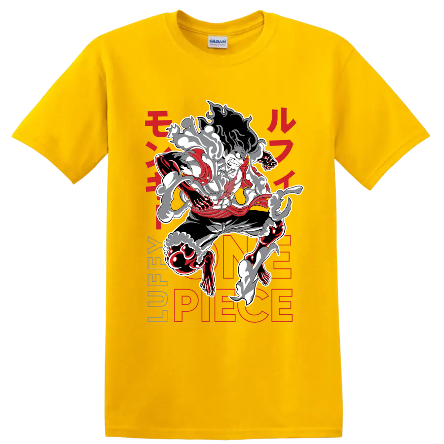 Monkey D. Luffy Gear 4 Snakeman manga-style action graphic with smoke effects on a Daisy (Yellow) T Shirt