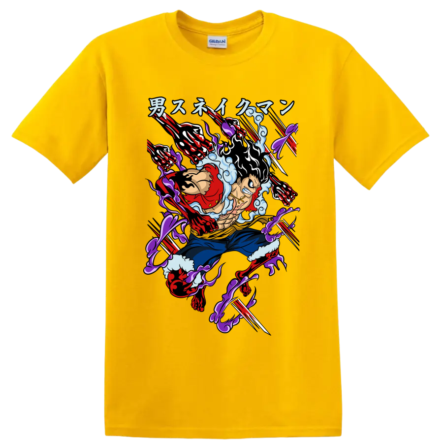 Monkey D. Luffy Gear 4 Snakeman anime-style action graphic with extended arms on a Daisy (Yellow) T Shirt