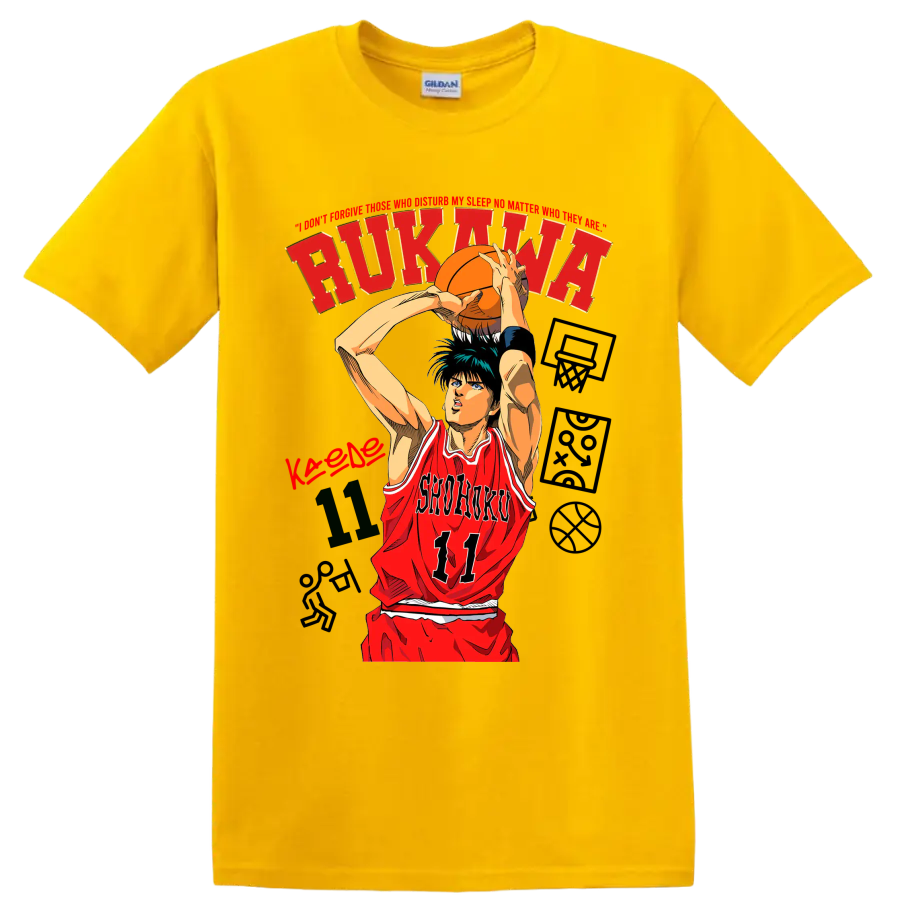 Kaede Rukawa Shohoku 11 manga basketball shooting graphic on a Daisy (Yellow) T Shirt