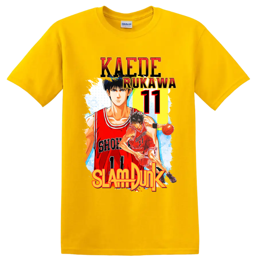 Kaede Rukawa Slam Dunk Shohoku number 11 manga basketball graphic print on a Daisy (Yellow) T Shirt