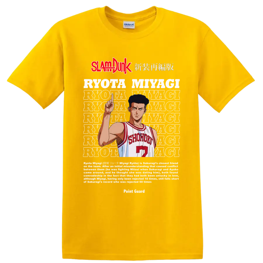 Ryota Miyagi Slam Dunk manga graphic in Shohoku number 7 uniform on a Daisy (Yellow) T Shirt
