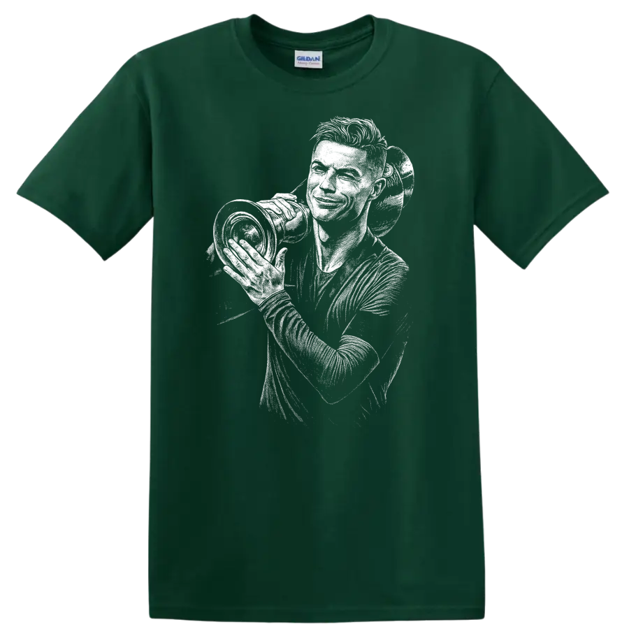 High-contrast retro soccer portrait of Cristiano Ronaldo T - Forest Green