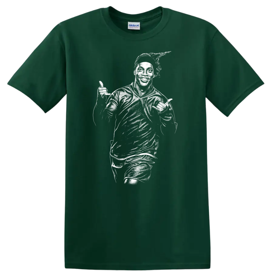 Retro soccer player portrait in legend style inspired by Ronaldinho on a T - Forest Green