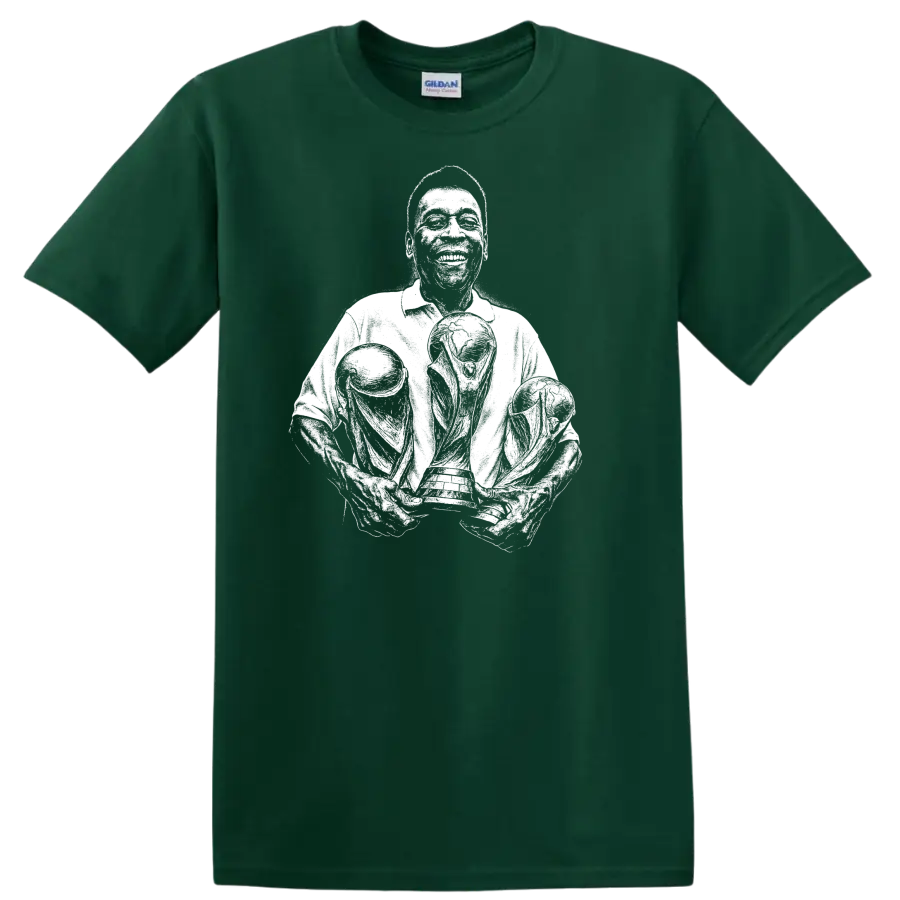 Retro soccer Pelé legend style portrait graphic T - Forest Green