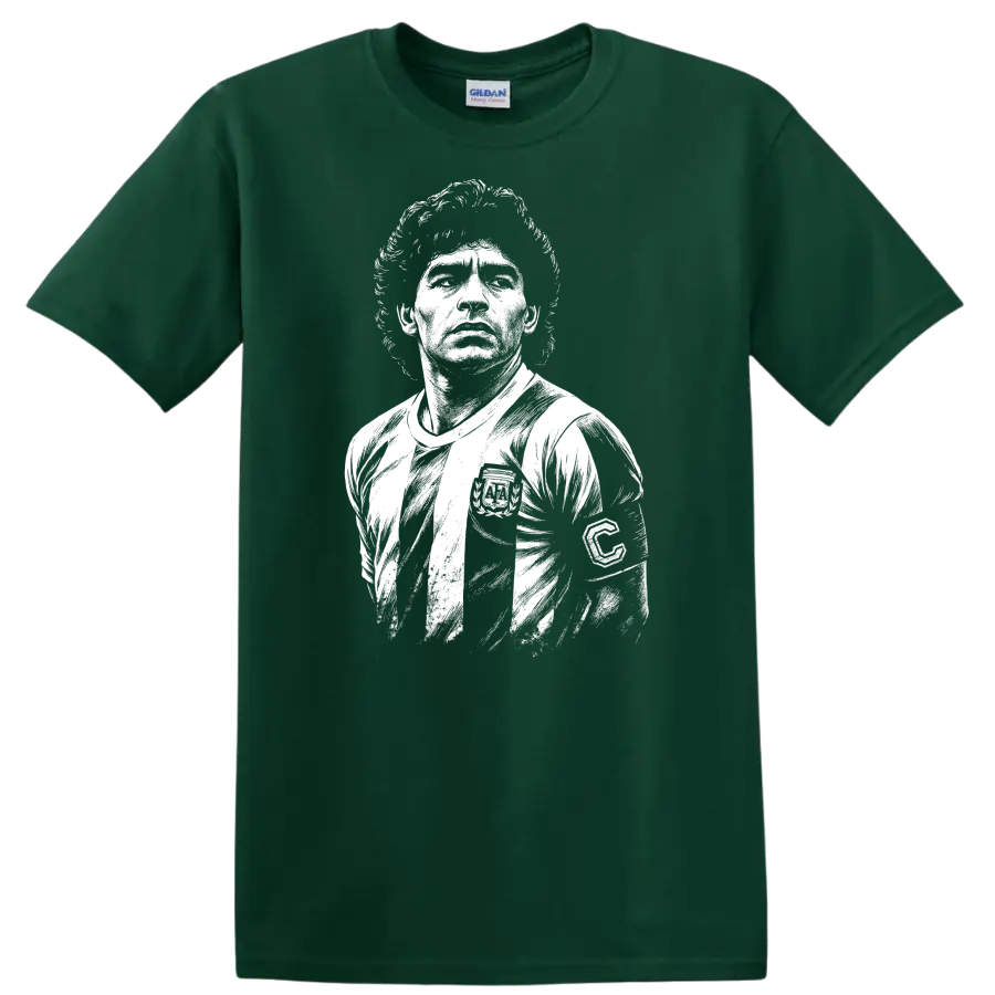 Black and white retro portrait of Diego Maradona on a T - Forest Green