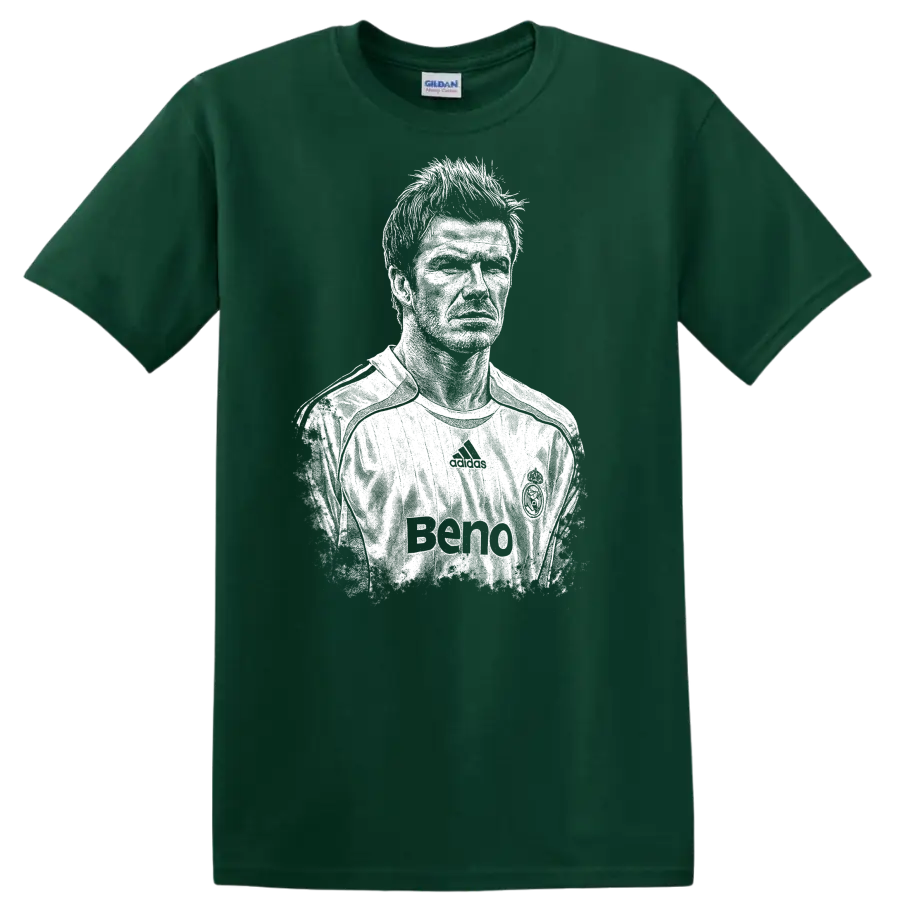 Retro soccer portrait style graphic inspired by David Beckham on a - Forest Green