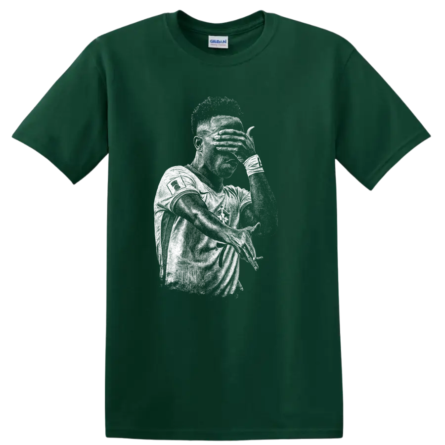 Retro black and white soccer portrait of Vinícius Júnior T - Forest Green