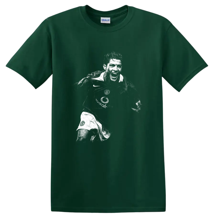 Retro black and white Cristiano Ronaldo soccer portrait graphic T - Forest Green