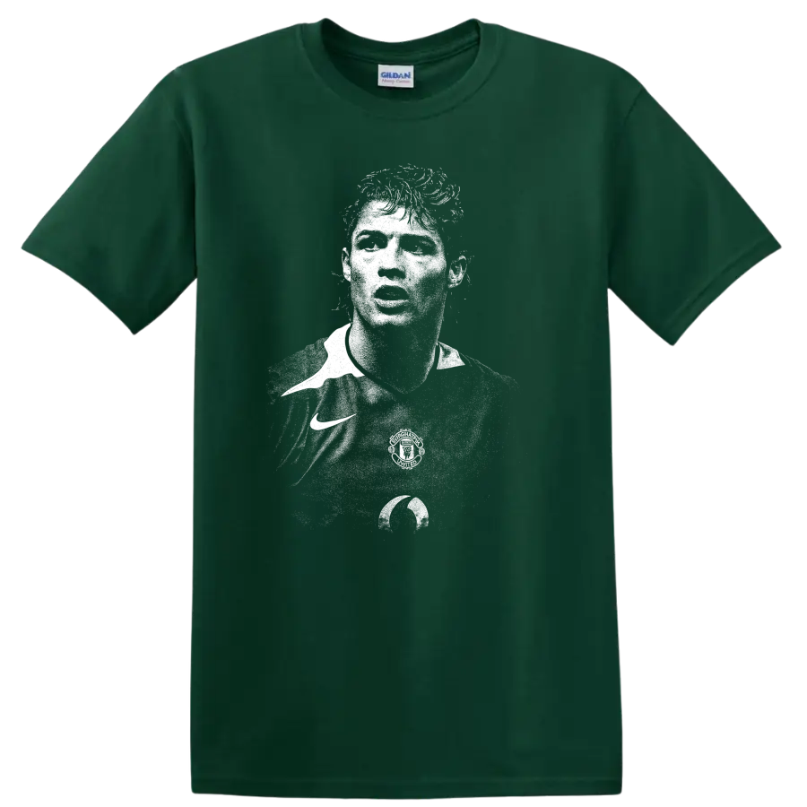Retro black and white Cristiano Ronaldo portrait style T shirt - Forest Green
