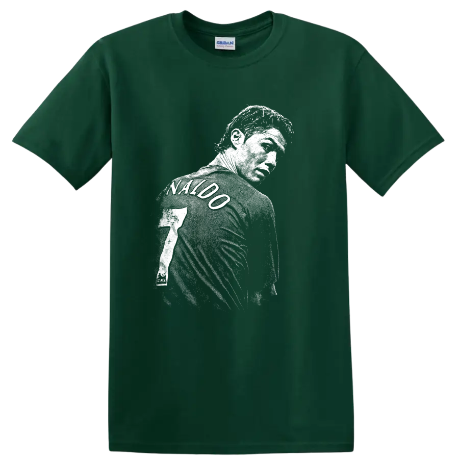 Retro soccer portrait of Cristiano Ronaldo style graphic T - Forest Green