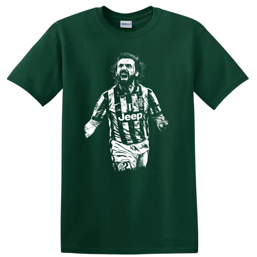 Retro soccer portrait design inspired by Andrea Pirlo on a T - Forest Green
