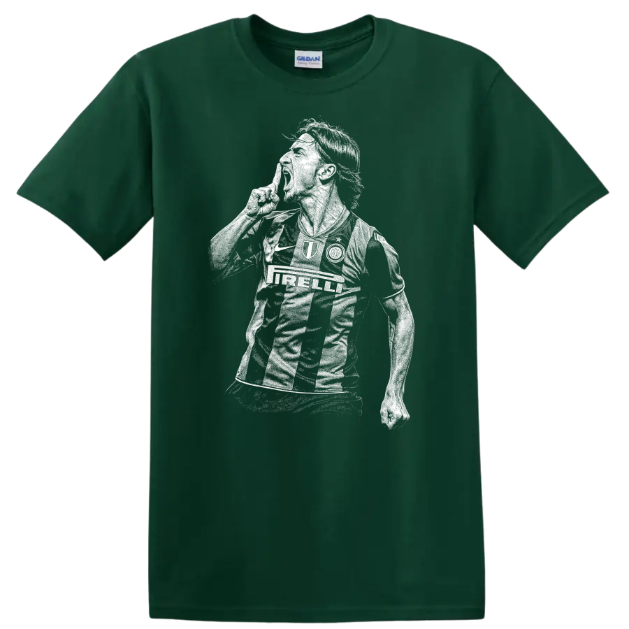 Black and white retro soccer player portrait graphic T Shirt featuring Zlatan - Forest Green