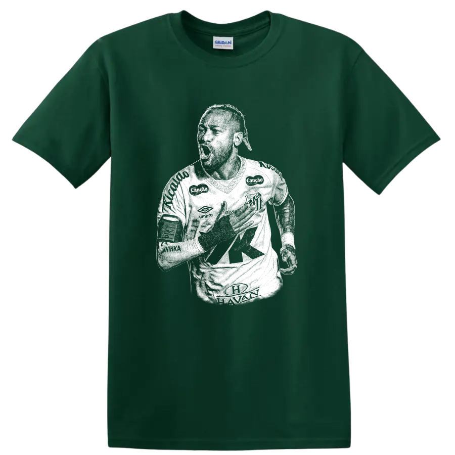 Retro soccer portrait silhouette inspired by Neymar Jr. on a black T - Forest Green