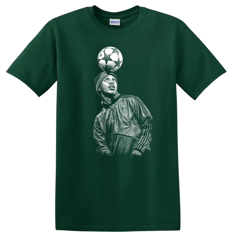 Retro soccer portrait of Ronaldo de Assis Moreira in legend style T - Forest Green