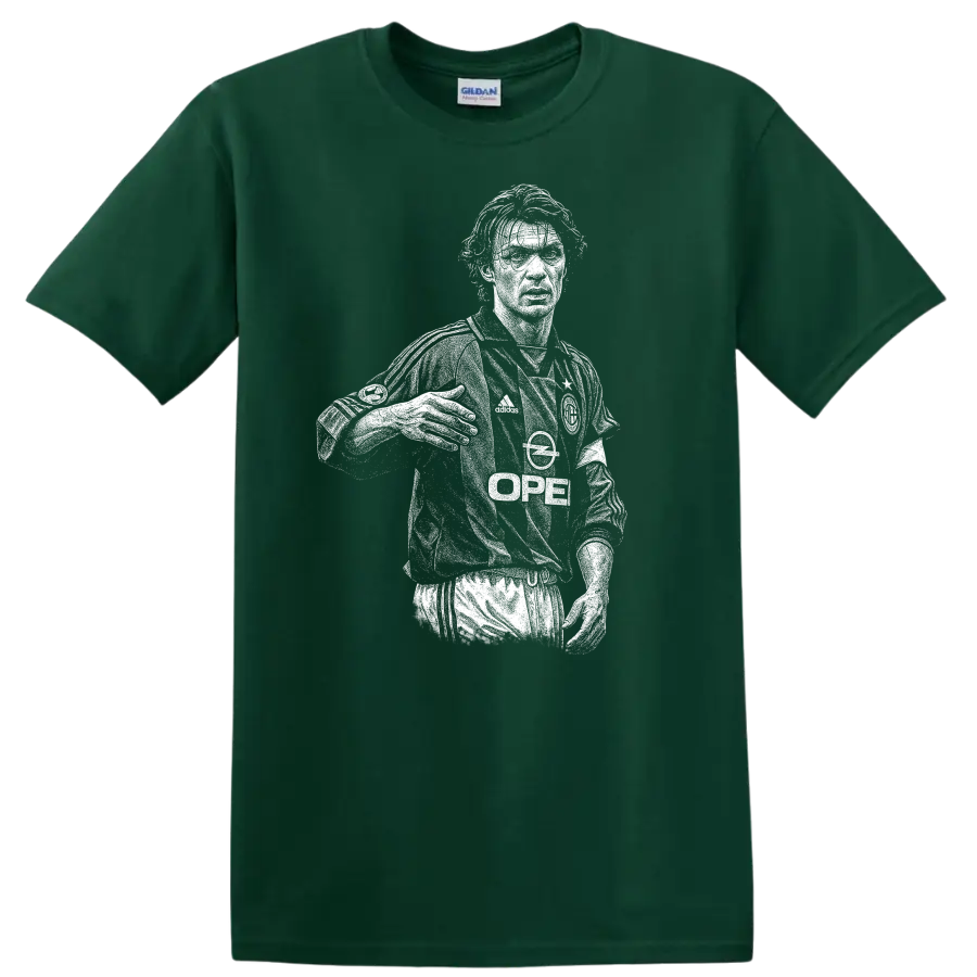 Retro soccer portrait of Paolo Cesare Maldini style graphic T - Forest Green