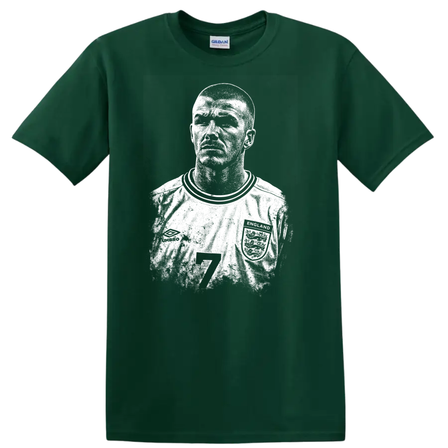 Retro soccer portrait David Beckham legend style T - Forest Green