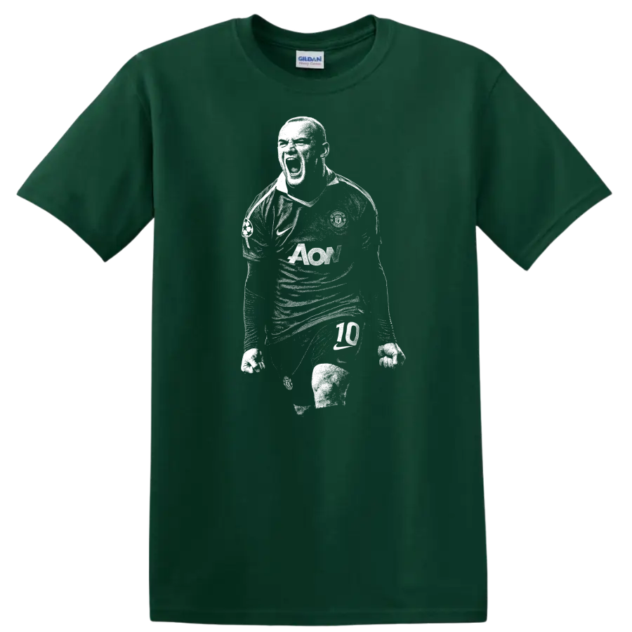 Retro black and white soccer player portrait style Wayne Rooney T - Forest Green