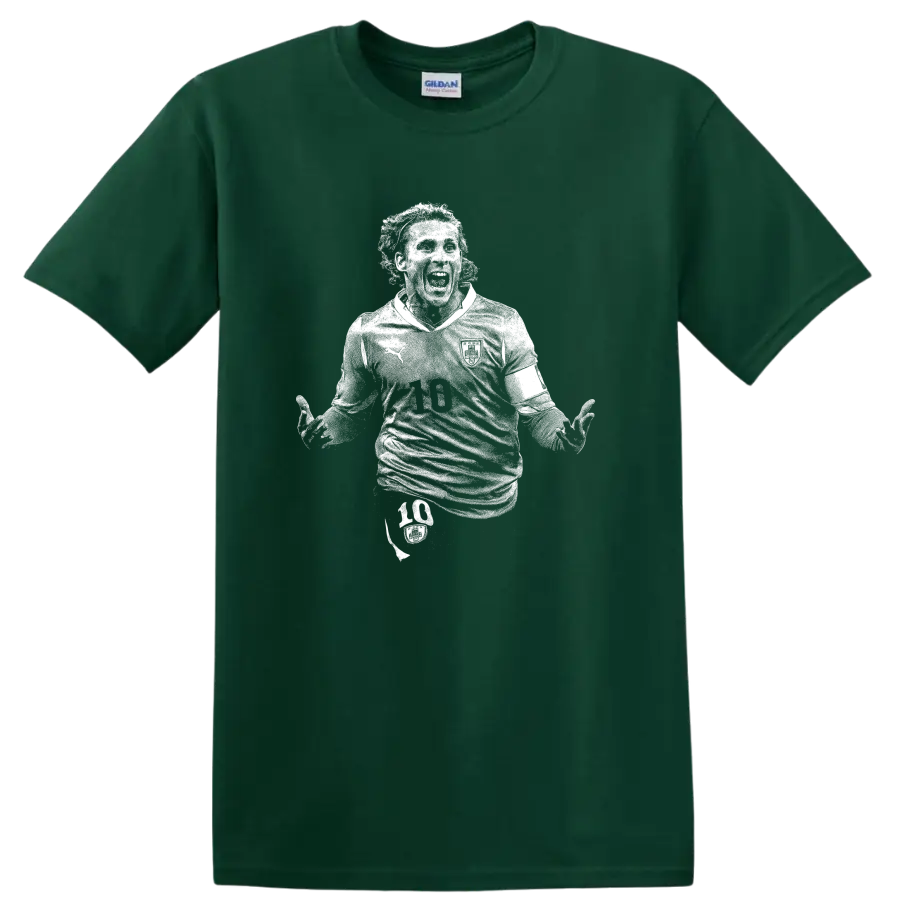 Retro soccer portrait silhouette inspired by Diego Forlán T - Forest Green