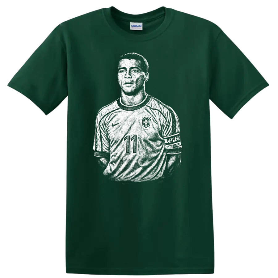 Retro soccer portrait legend style silhouette of Ronaldo Nazário T - Forest Green
