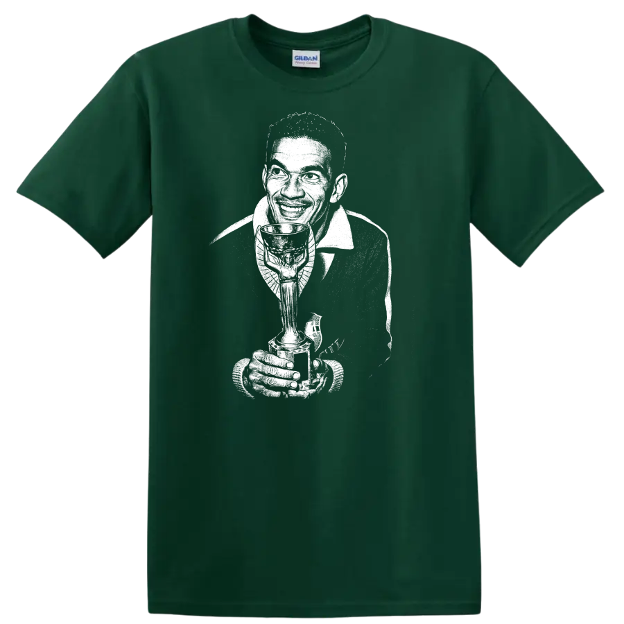 Black and white retro soccer portrait graphic T shirt of Manuel Francisco dos - Forest Green