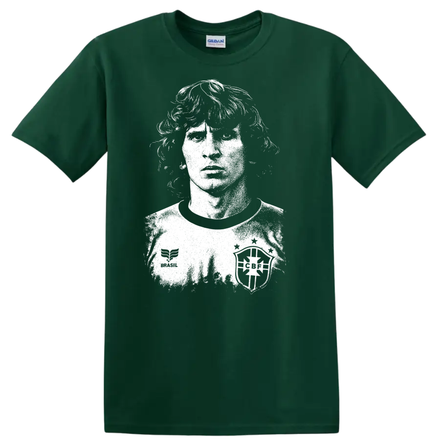 Retro soccer legend portrait of Arthur Antunes Coimbra black and white T shirt - Forest Green