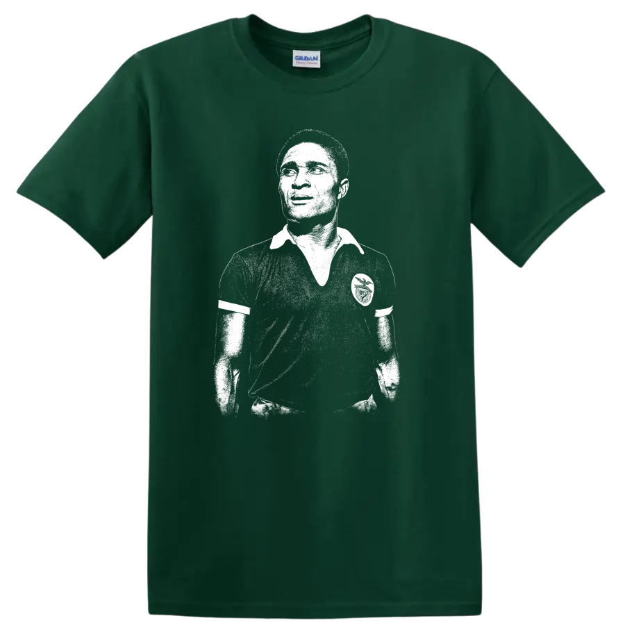Retro black-and-white soccer legend portrait of Eusébio da Silva Ferreira T - Forest Green