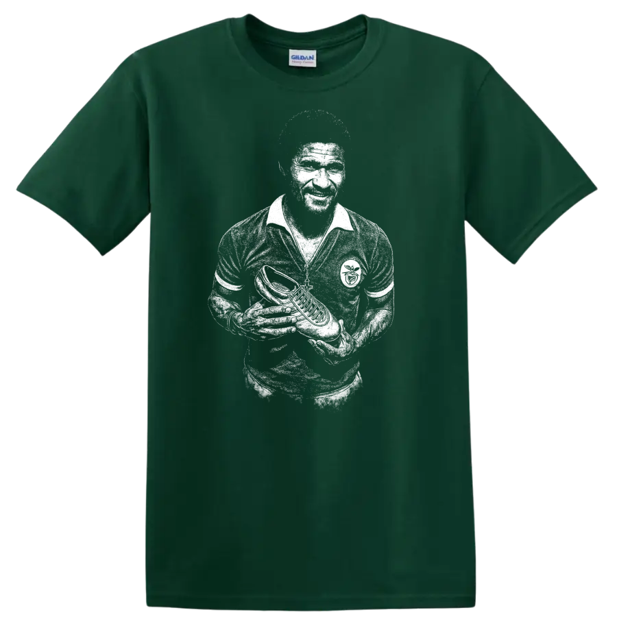 Retro black and white portrait of Eusébio da Silva Ferreira on T - Forest Green