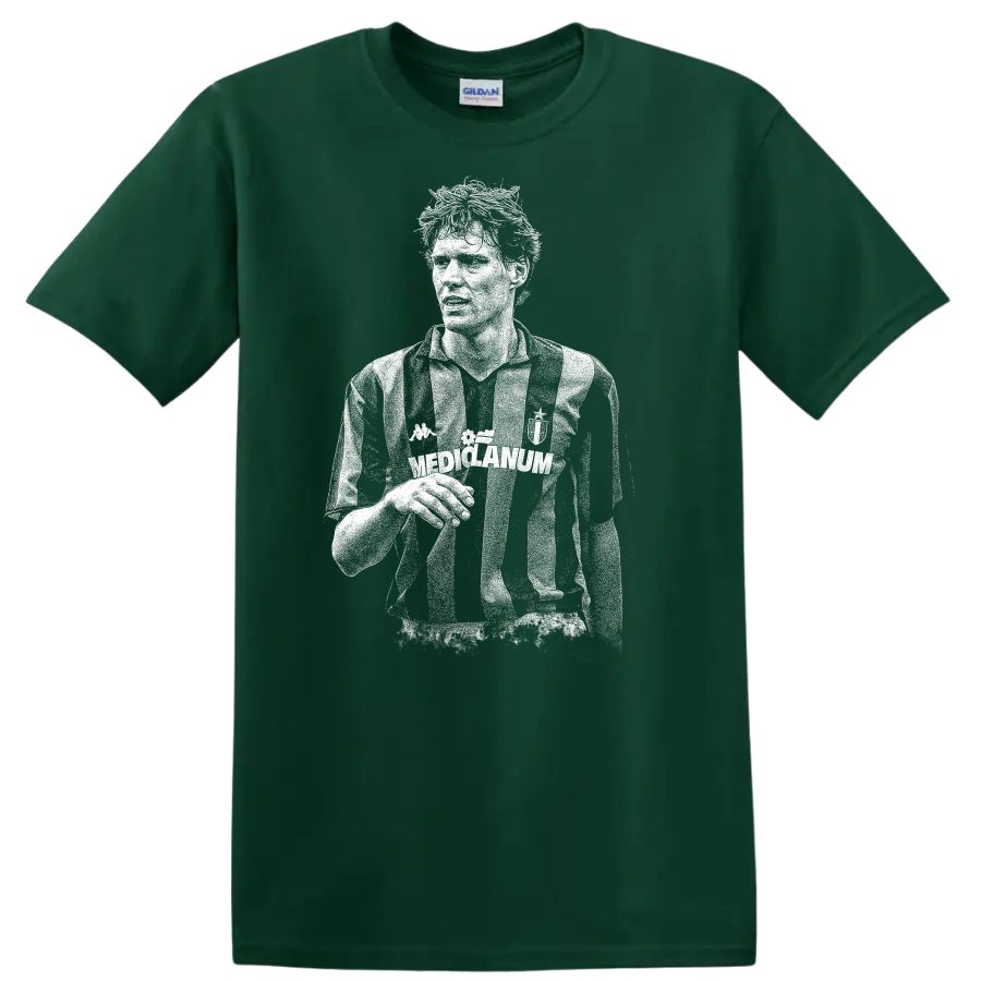 Black and white retro soccer portrait of Marco van Basten T shirt - Forest Green