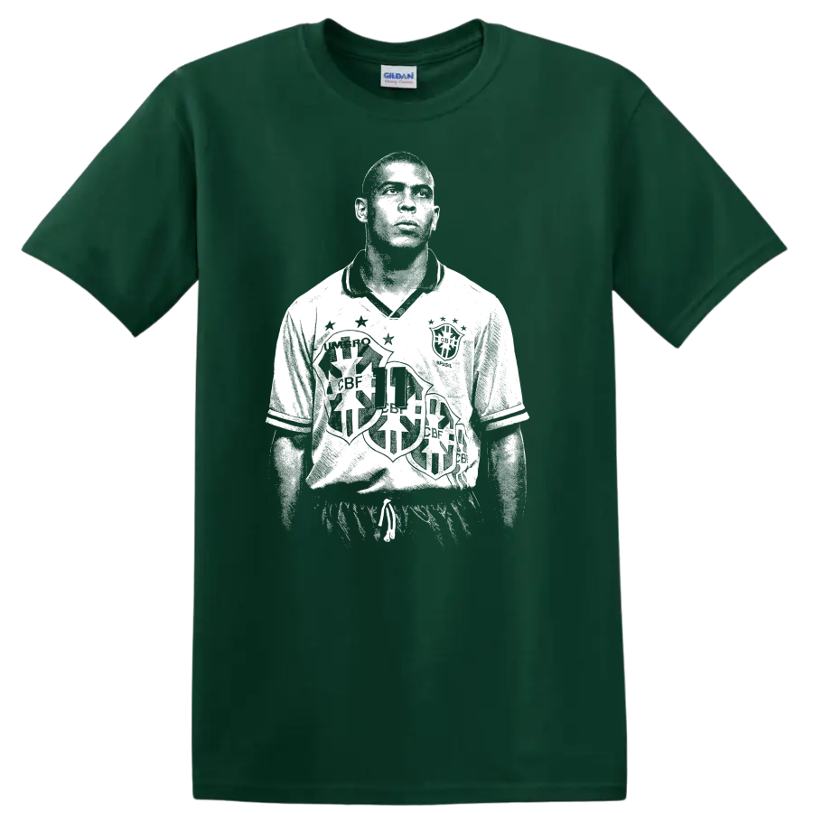 Retro soccer portrait of Ronaldo Nazário legend style - Forest Green