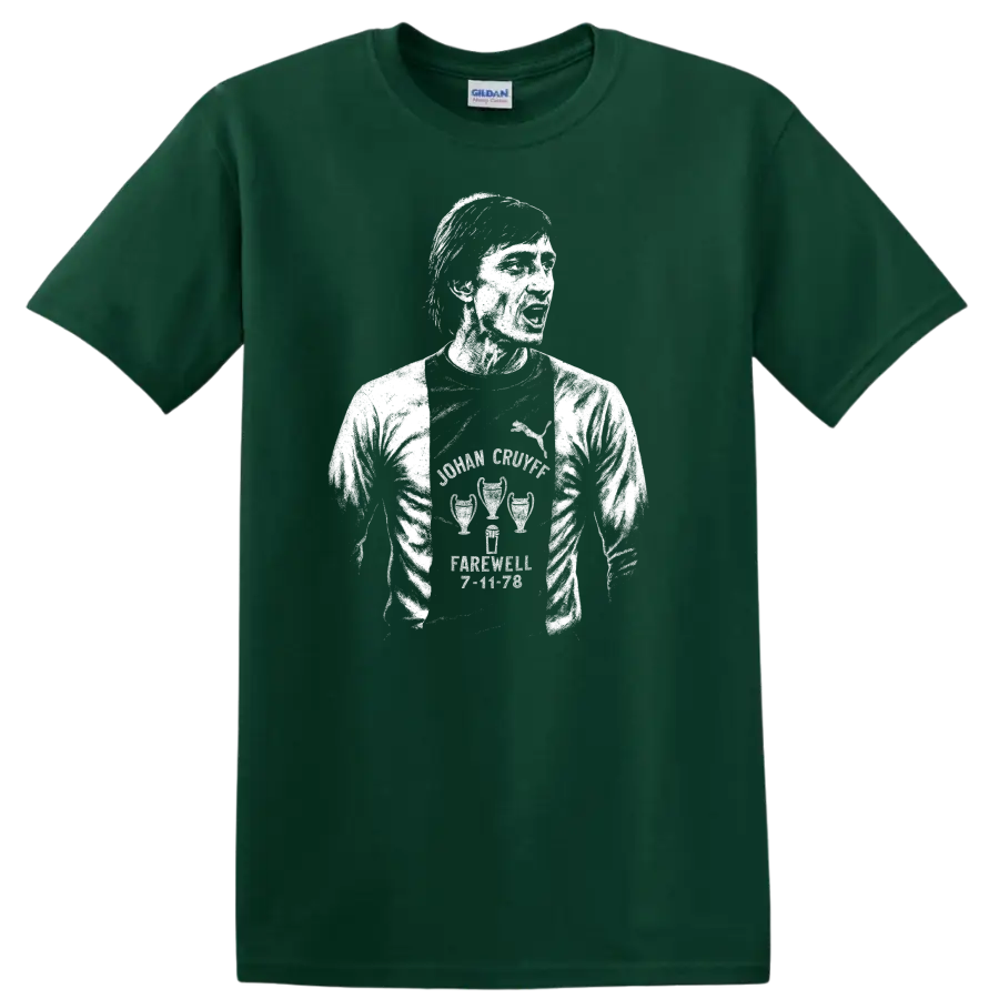 Retro black and white soccer legend portrait graphic T - Forest Green