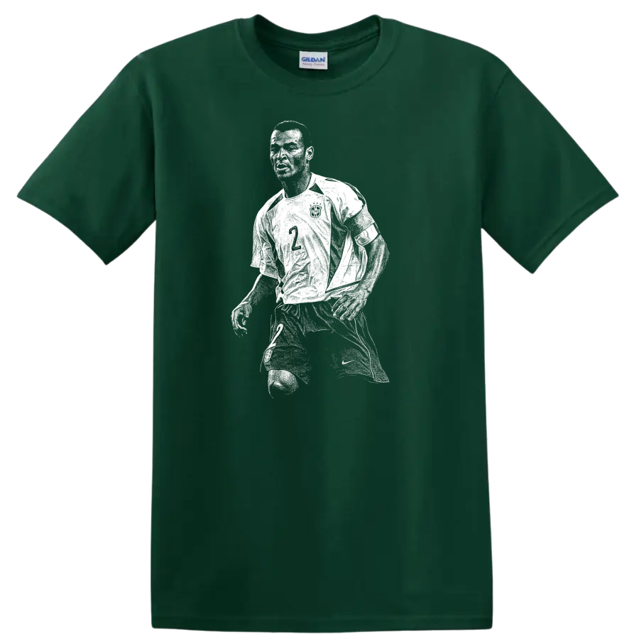 Retro pixel-style Ronaldo Nazário soccer portrait on black T - Forest Green