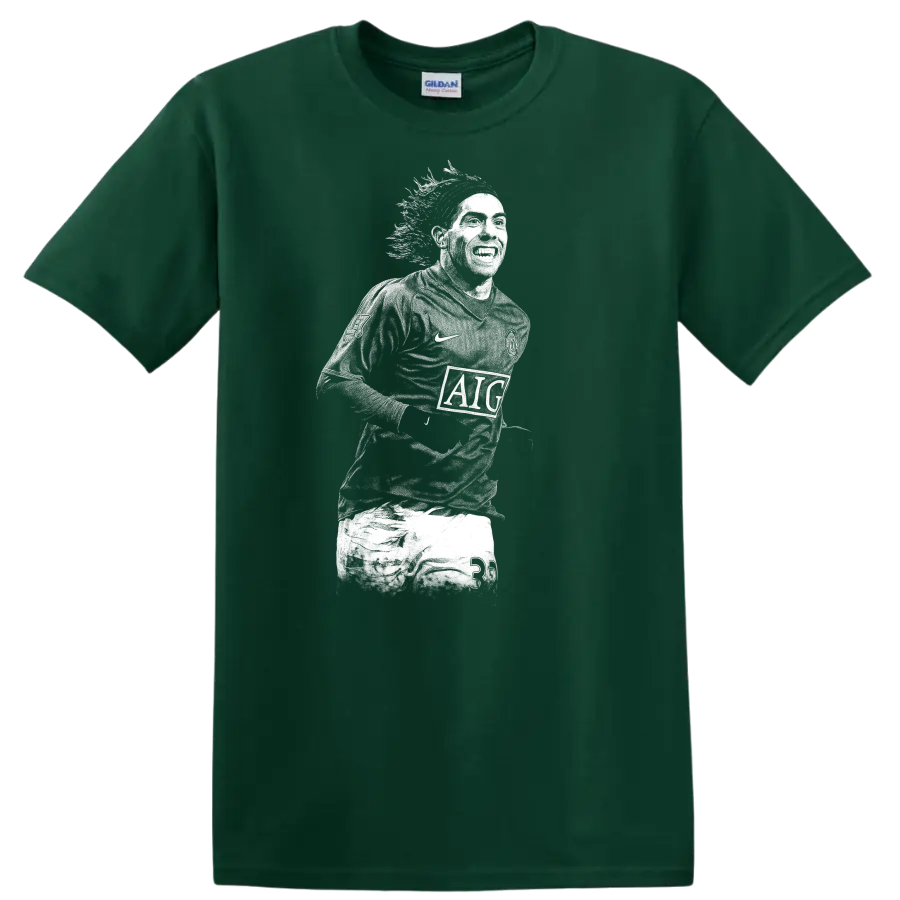 Retro soccer legend portrait of Carlos Alberto Tévez on T - Forest Green