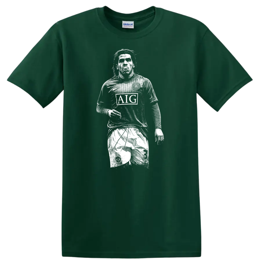 Retro soccer legend portrait style graphic featuring Carlos Alberto Tévez T - Forest Green