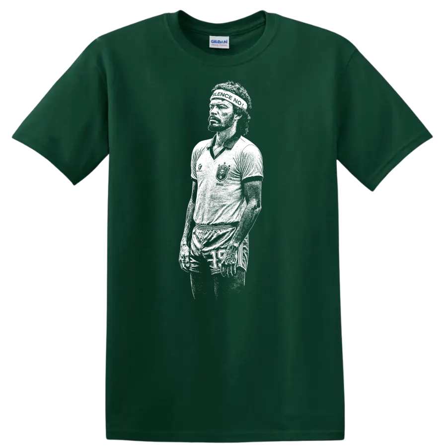 Retro soccer legend portrait graphic of Sócrates Brasileiro on - Forest Green