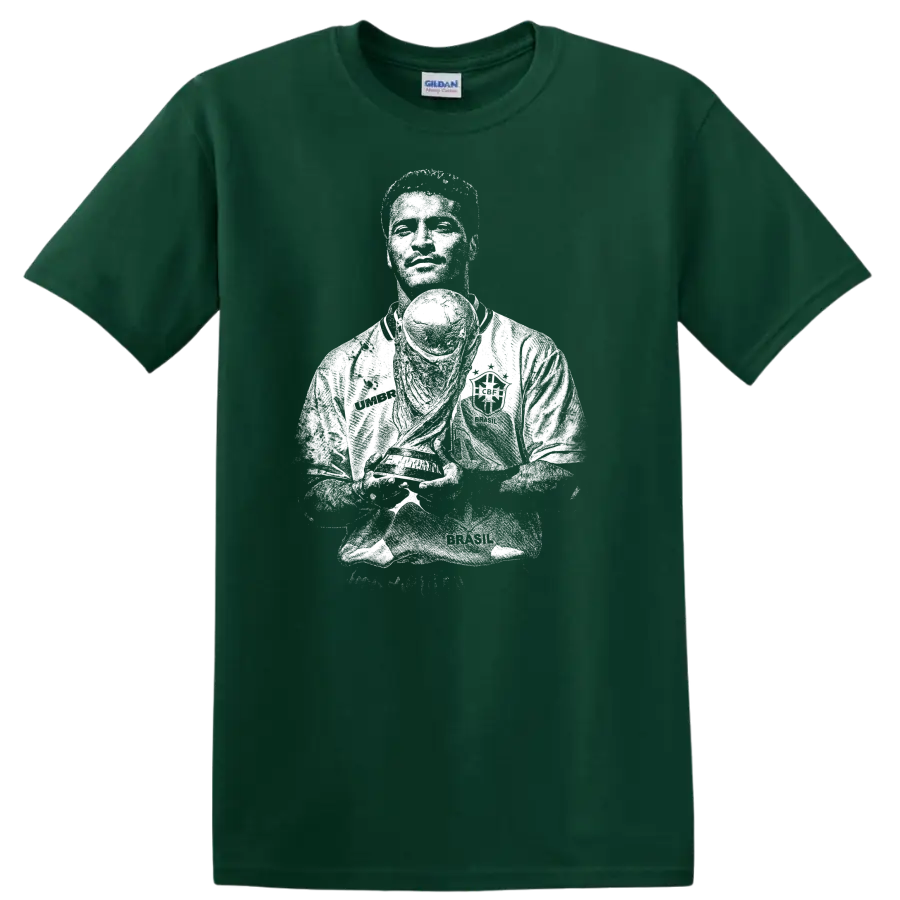 Retro soccer portrait silhouette of Romário de Souza Faria T - Forest Green
