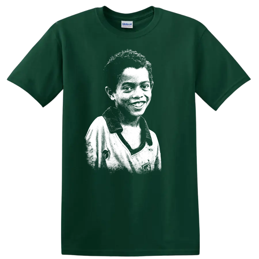 Retro pixel-style soccer legend portrait inspired by Ronaldo de Assis Moreira T - Forest Green