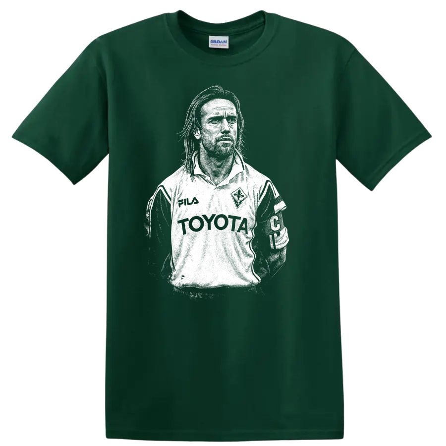 Black and white retro soccer portrait of Gabriel Omar Batistuta T - Forest Green