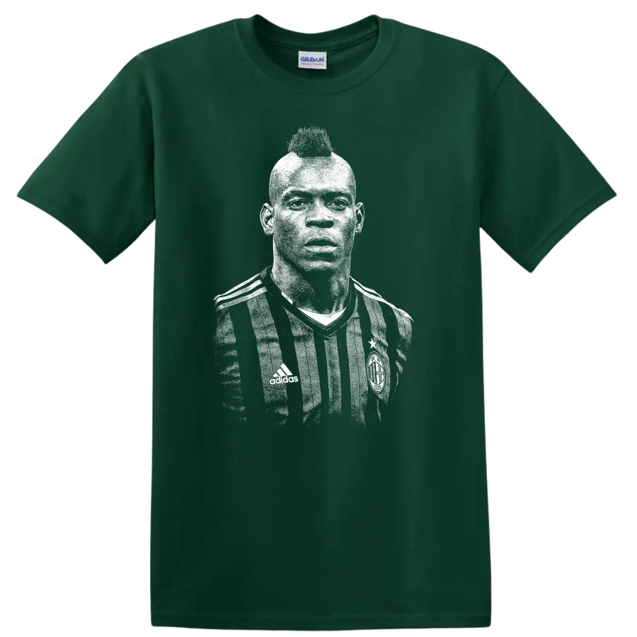 Retro soccer player portrait graphic inspired by Mario Balotelli on a T - Forest Green