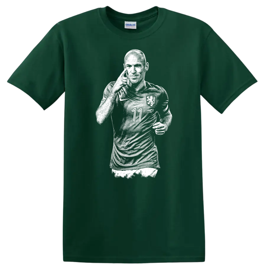 Retro soccer portrait of Arjen Robben style graphic T - Forest Green