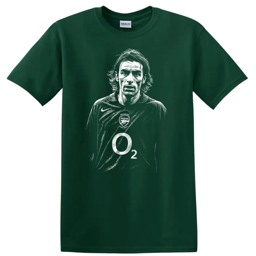 Retro soccer player portrait of Robert Pirès style in high-contrast black and white T shirt - Forest Green