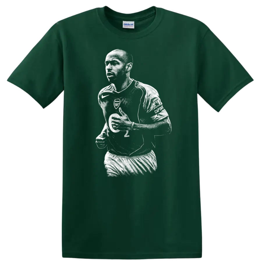 Black and white retro Thierry Henry soccer portrait T - Forest Green