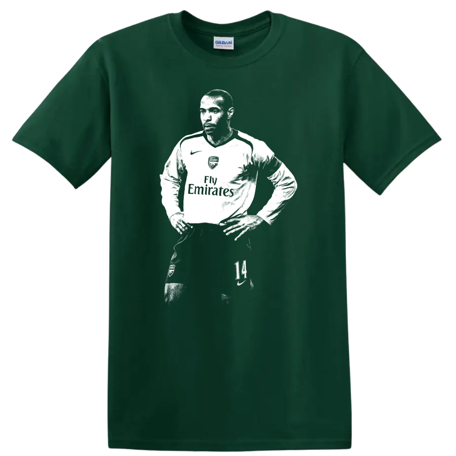 Retro black and white Thierry Henry soccer portrait style T - Forest Green