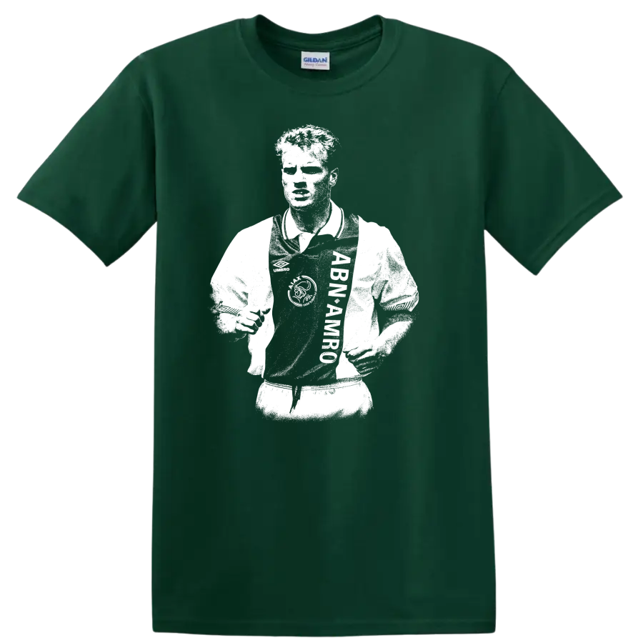 Retro black and white Dennis Bergkamp portrait T Shirt - Forest Green