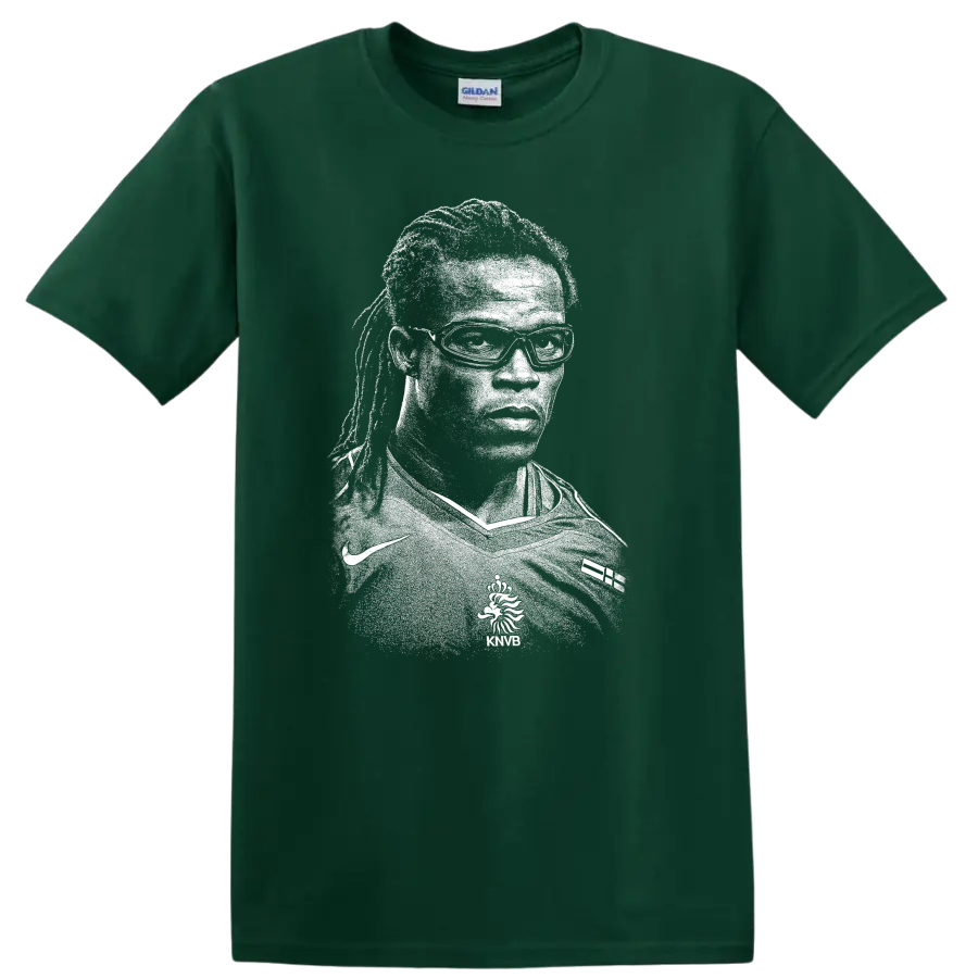 Black and white retro soccer player portrait T - Forest Green