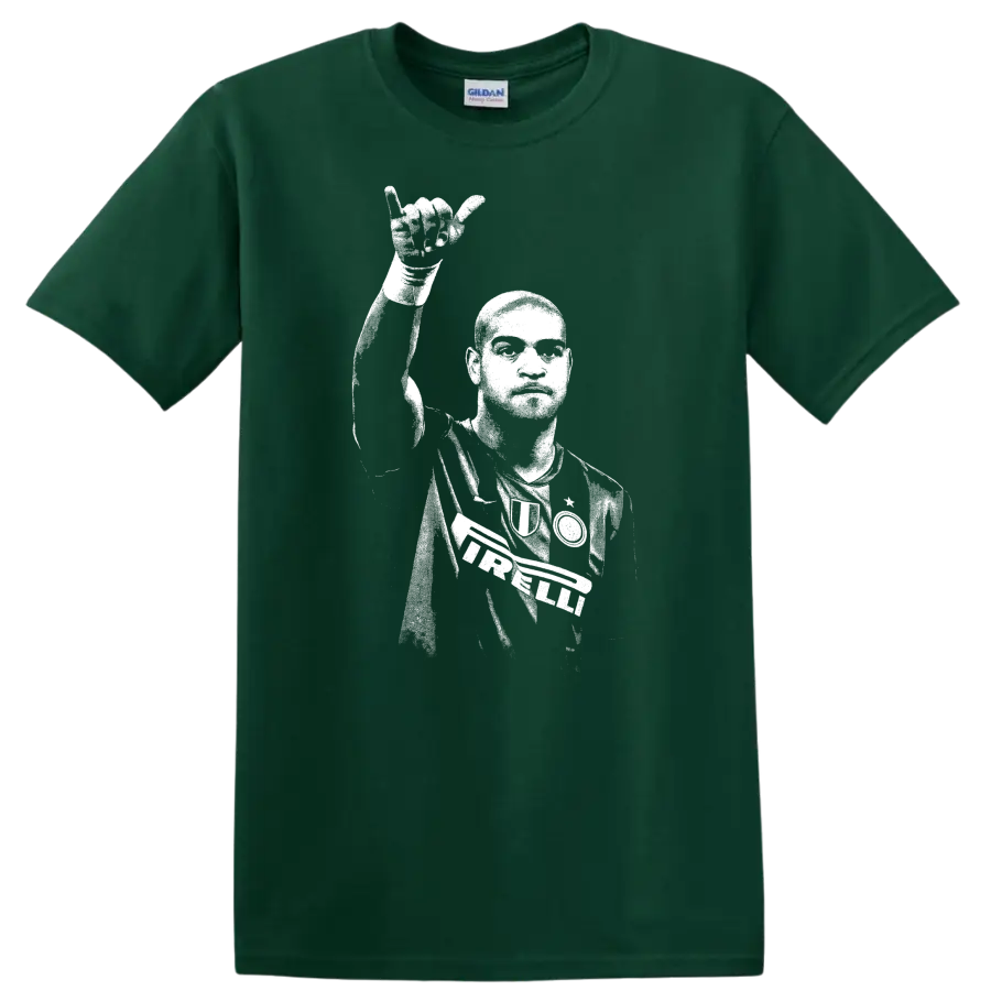Retro soccer portrait of Adriano Leite Ribeiro legend style T - Forest Green